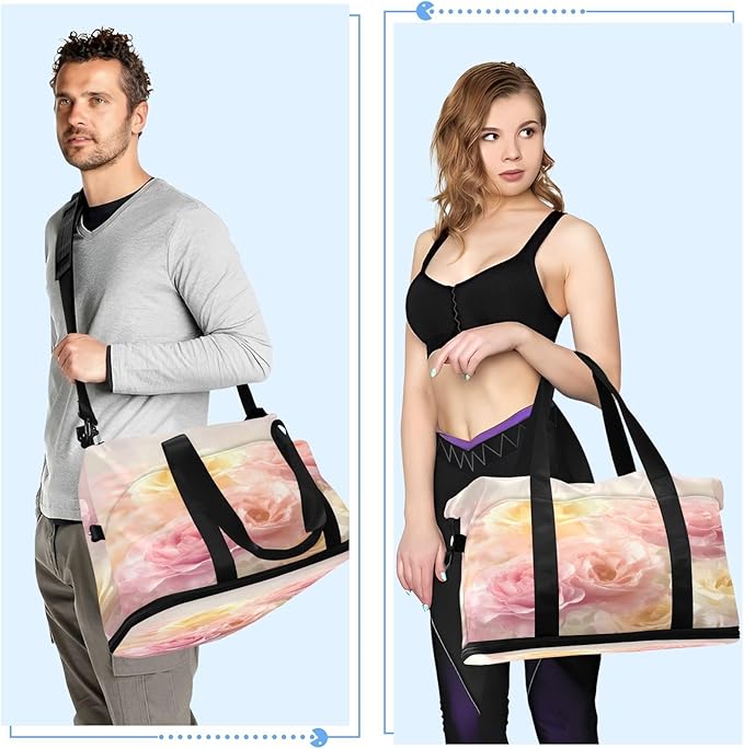 Travel Duffel Bags for Women Watercolor Roses Sports Duffel Bags Gym Bags with Shoes Compartment Tote Bag Weekender Bag for Travelling