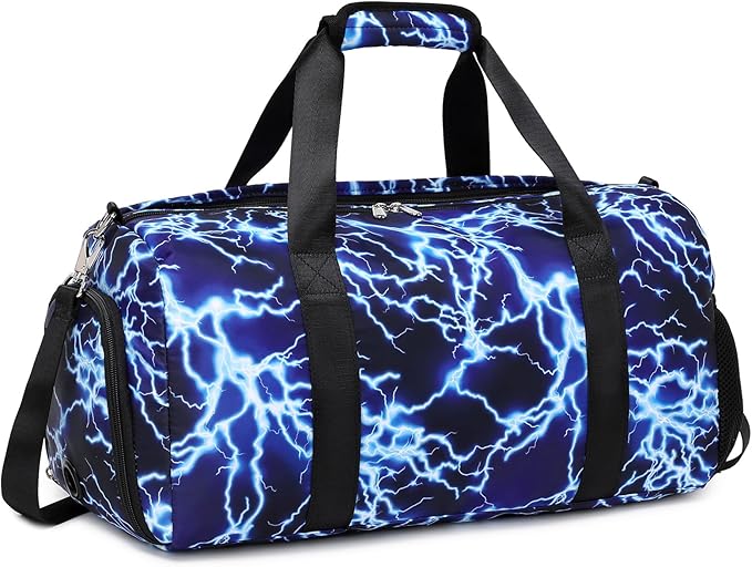 Duffle Bag for Boys Sport Gym Bag with Wet Pocket Shoes Compartment Soccer Bags Duffel Bag for Teen Boys Lightning Travel Bag Dance Bag