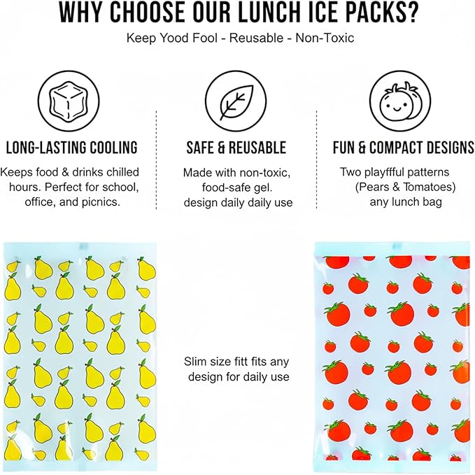 4pcs Ice Packs for Lunch Boxes & Coolers - Reusable,Lightweight Cooler Ice Pack for Food Freshness, Drinks Freezer - Non-Toxic Cooler for Picnic, School, Sports & Camping