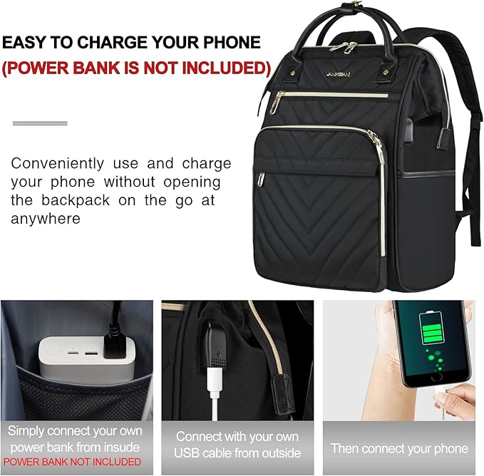 VANKEAN 17 Inch Laptop Backpack for Women Men Fashion Computer Work Bag, Large Capacity Waterproof Backpack with USB Port & RFID Pockets, College Daypack Business Travel, Black