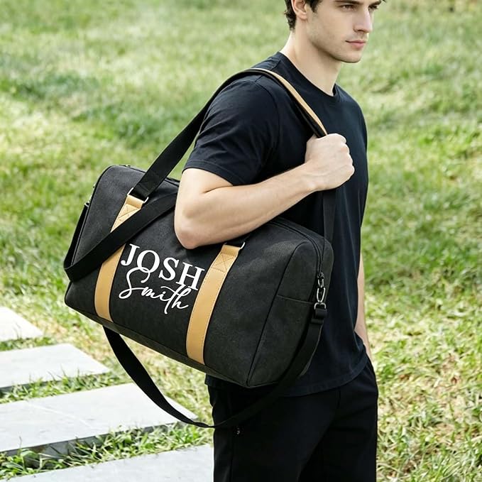 Personalized Name Duffel Bags, Custom Travel Bag for Men Waterproof Gym Tote Custom Canvas Sports Bag Ideal Wedding, Father's Day, Groomsmen Gifts (Style 2)