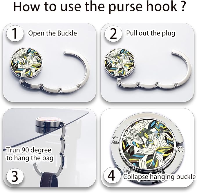 Purse Hanger, Foldable Purse Hook Set of 3 Mixed Pattern Purse Table Hanger Womens Bag Purse Holder for Desk Tables 3-1
