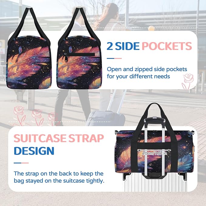Feathers Travel Duffle Bag for Women Men, Overnight Weekender Bag, Carry on Tote for Sport Gym