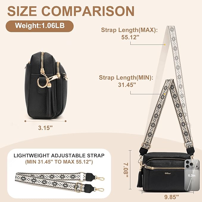 Small Leather Crossbody Bags for Women Anti theft Purses and Handbag Shoulder Hangbag with Wide Strap Tassel