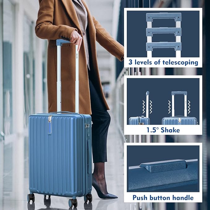 Carry On Luggage 22x14x9 Airline Approved, PC Lightweight luggage with Spinner Wheels, 20 Inch Hardside Carry-On luggage with TSA Lock Rolling suitcase for Women