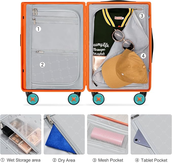 20 Inch Carry-on Luggage Zipperless for Women, Hardside Rolling Suitcase with Spinner Wheels & TSA Lock,PC Lightweight Carry on Luggage Airline Approved 22x14x9 Hard Case