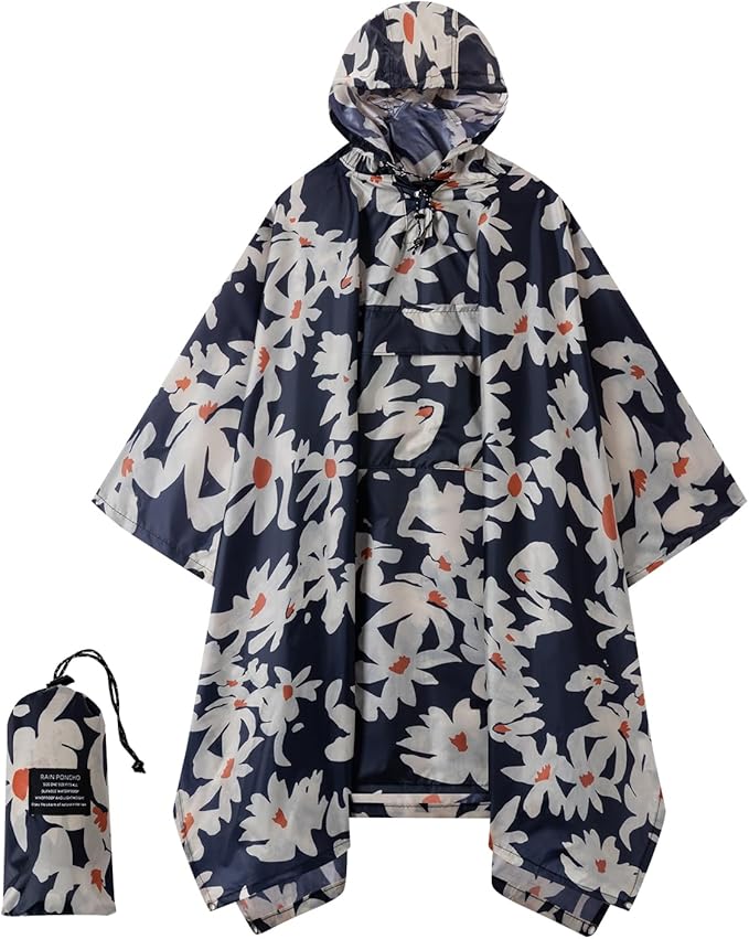 Hooded Rain Poncho for Adults - Waterproof Rain Coat and Lightweight Jacket 3-in-1 Multi-Function with Pockets