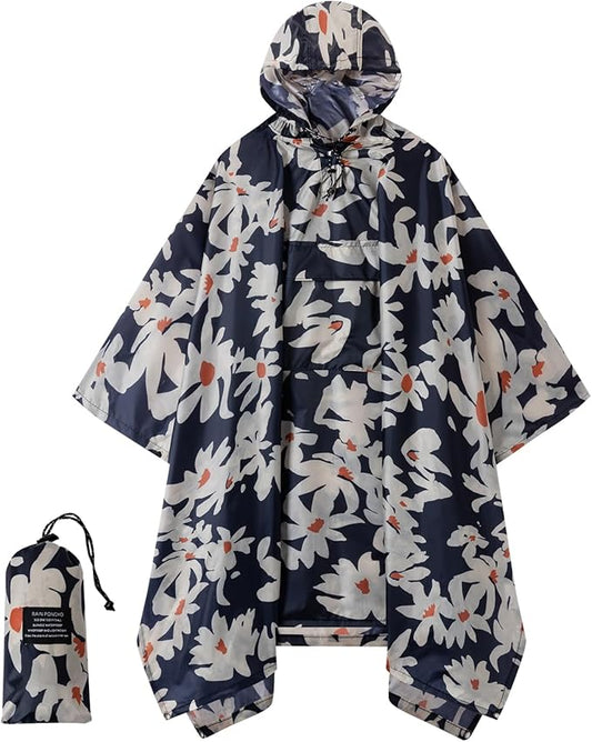 Hooded Rain Poncho for Adults - Waterproof Rain Coat and Lightweight Jacket 3-in-1 Multi-Function with Pockets