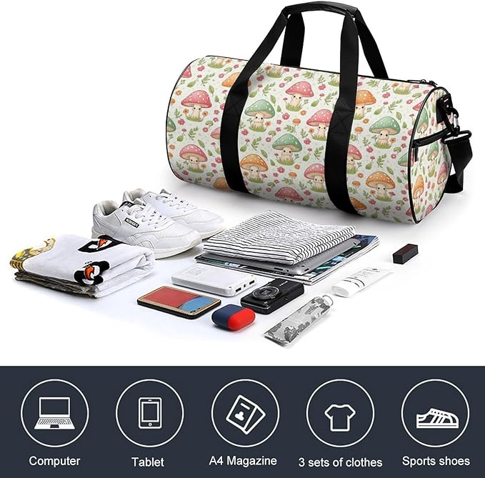 Travel Duffle Bag Pink Mushroom Carry On Weekender Bags Workout Lightweight Duffel Bags for Men and Women