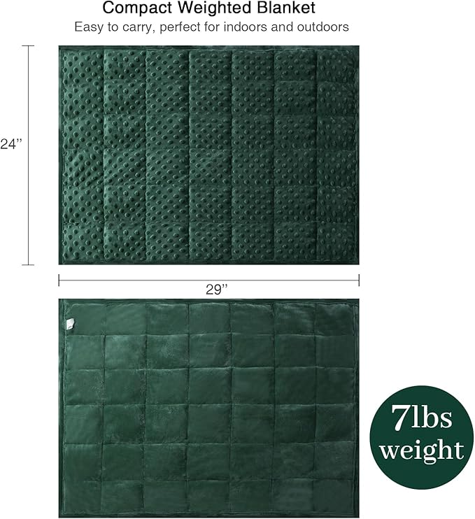 Alomidds Weighted Blanket 7lbs for Adults, Cozy Luxury Breathable Weighted Lap Blanket, Small Weighted Blanket for Travel, Relaxation, Sleeping, Calming, Green, 29" x 24"
