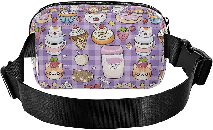 Kawaii Cat Milk Cake Fanny Pack for Women Men Water Resistant Fashion Waist Packs with Adjustable Strap Belt Bag for Travel Workout Jogging Hiking 21219074