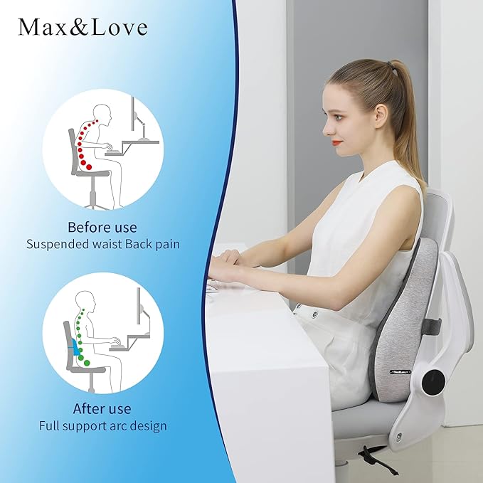 Max&Love Lumbar Support Pillow Cover Ergonomic Design Orthopedic Backrest for Back Pain Relief Memory Foam Back Support for Office Chair Computer Chair Car Seat Recliner and Couch Two-Tone