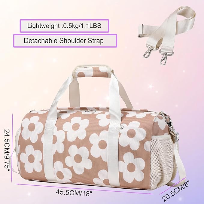 Dance Bag Duffle Bag Girls Kids Cute Gym Bag Corduroy Ballet Bag with Shoes Compartment & Wet Separation Waterproof Sports Overnight Travel Bag