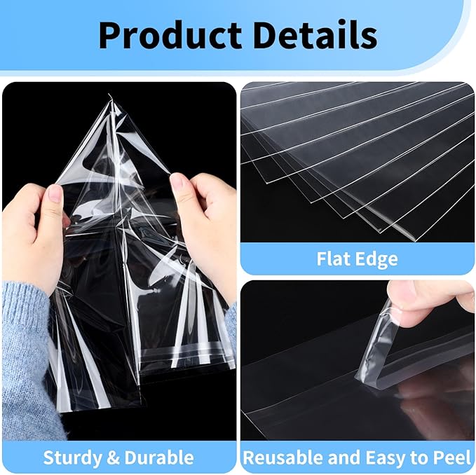 50 Pack 8x10 Photo Sleeves - Acid Free 1.57 mil (Single Side) Thick Heavy Duty Clear Plastic Bags Self Adhesive Crystal Clear Plastic Sleeves for Paper Cardstock Photo Prints 8x10