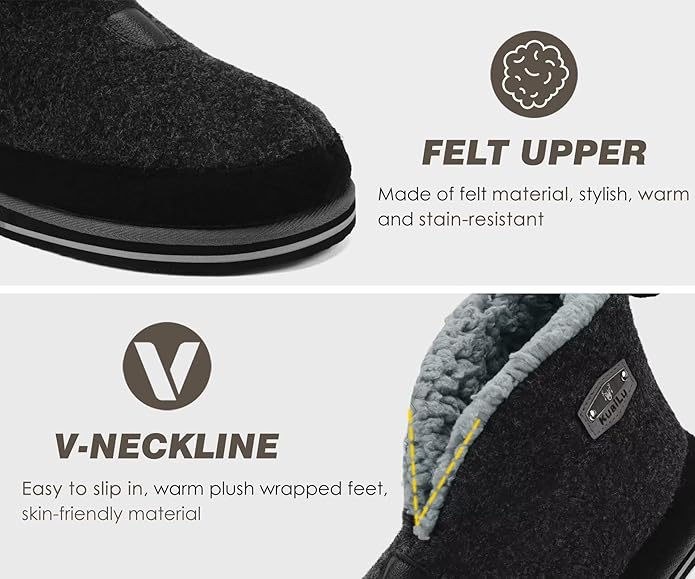 KuaiLu Mens House Slippers Booties Cozy Memory Foam Boots Warm Plush Lining Winter Felt Home Bedroom Slipper Socks Indoor Outdoor Non-Slip Shoes