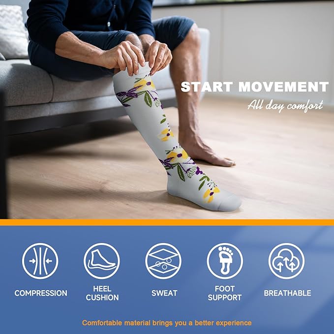 bropite Flora Compression Socks for Women & Men-Knee high 6 Pairs 20-30mmhg Support Running Nurse Travel