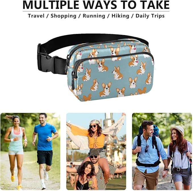 Kawaii Corgis Dog Fanny Pack for Women Men Water Resistant Fashion Waist Packs with Adjustable Strap Belt Bag for Travel Workout Jogging Hiking 21219315