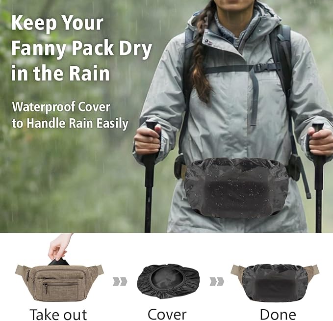 Packism Fanny Packs for Women Men - 6 Pockets Large Crossbody Waist Bag with Adjustable Strap Belt Bag for Travel Running Hiking