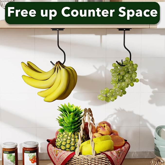 2-Pack Self Adhesive Metal Banana Hanger Hook, Under Cabinet Hook For Kitchen Items, Foldable Banana Hook With Magnets