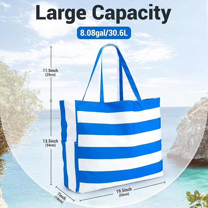 Iioscre Beach Bag for Women, Causal Hobo Pool Bags with Zipper Inner Pocket, Foldable Swim Tote Bag for Vacation Essentials