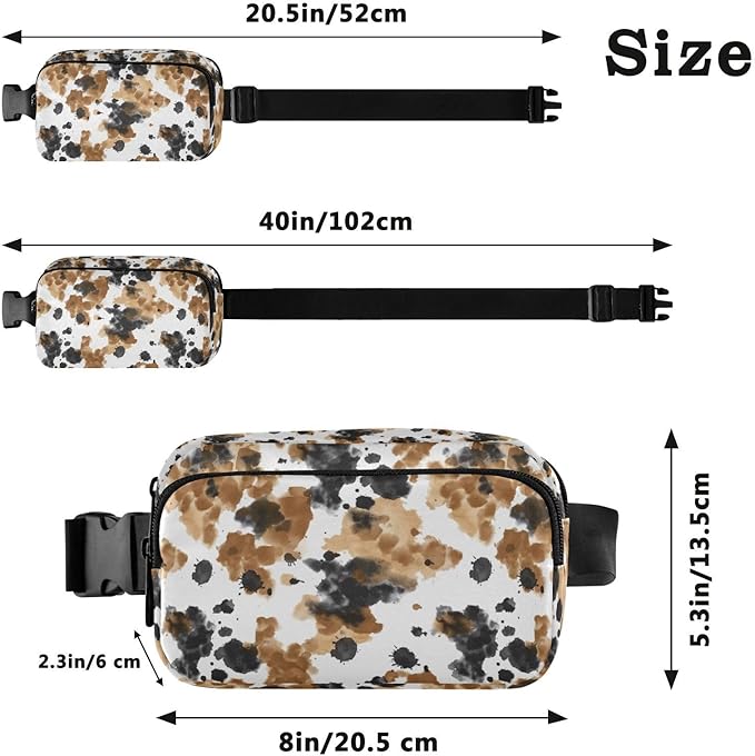 Brown Black Cow Print Fanny Pack for Women Men Water Resistant Fashion Waist Packs with Adjustable Strap Belt Bag for Travel Workout Jogging Hiking 21219299