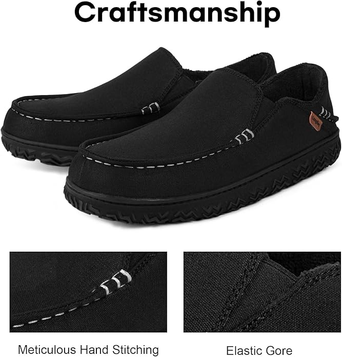 LongBay Men's Moccasin Slippers Comfy Warm Memory Foam House Shoes Winter for Indoor Outdoor
