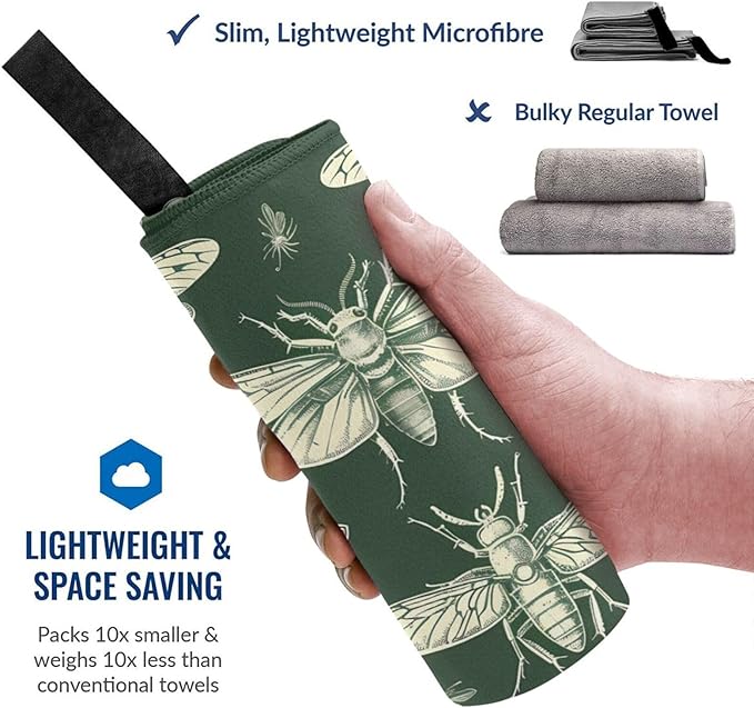 Hand Drawn Insects Sand Free Beach Towel – 27.5"X55" Quick Dry Microfiber Beach Towels for Travel, Swimming, Pool, and Camping, Absorbent and Compact Beach Essential for Women, and Men