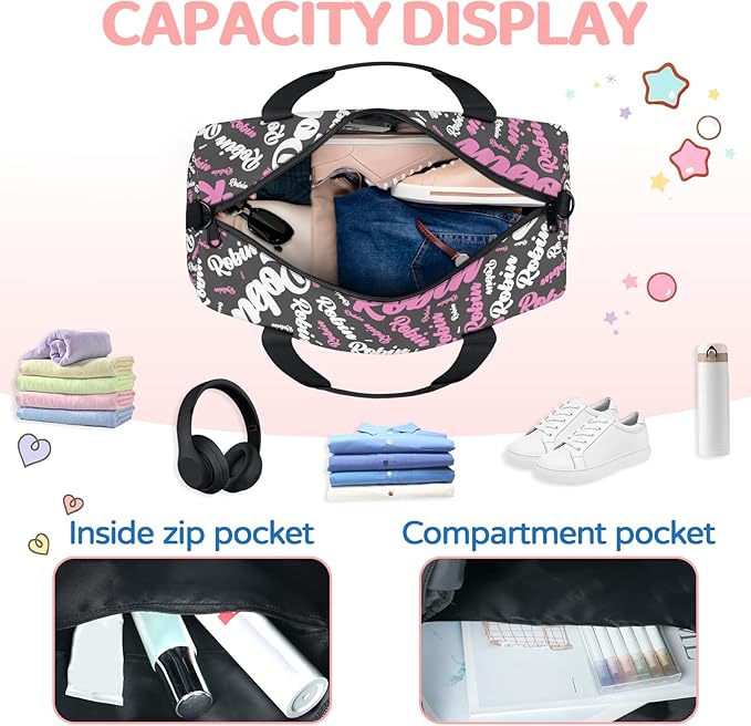 Custom-Dance-Gymnastics-Bag for Girls Personalized Kids Duffle Bag Cheerleader Team Bag for Travel Gym Sport Pink White Gray