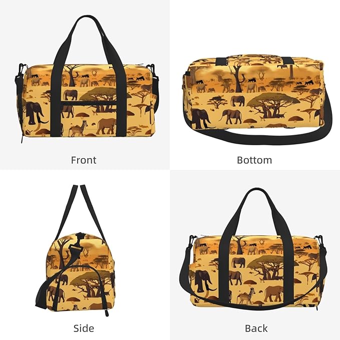 African grassland animals Print Gym Bag with Shoe Compartment for Women Men, 17.7in Sports Duffle Weekender Tote, Overnight Travel Duffel Bag Carry On
