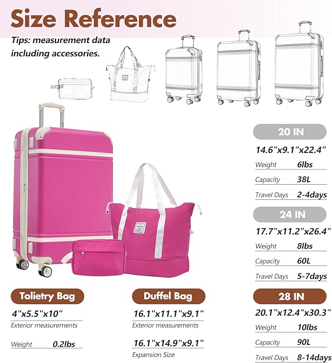 Merax 28 Inch Checked Luggage, Expandable Suitcase with Spinner Wheels, Hard Shell Vintage Luggage Set with TSA Lock(Pink)