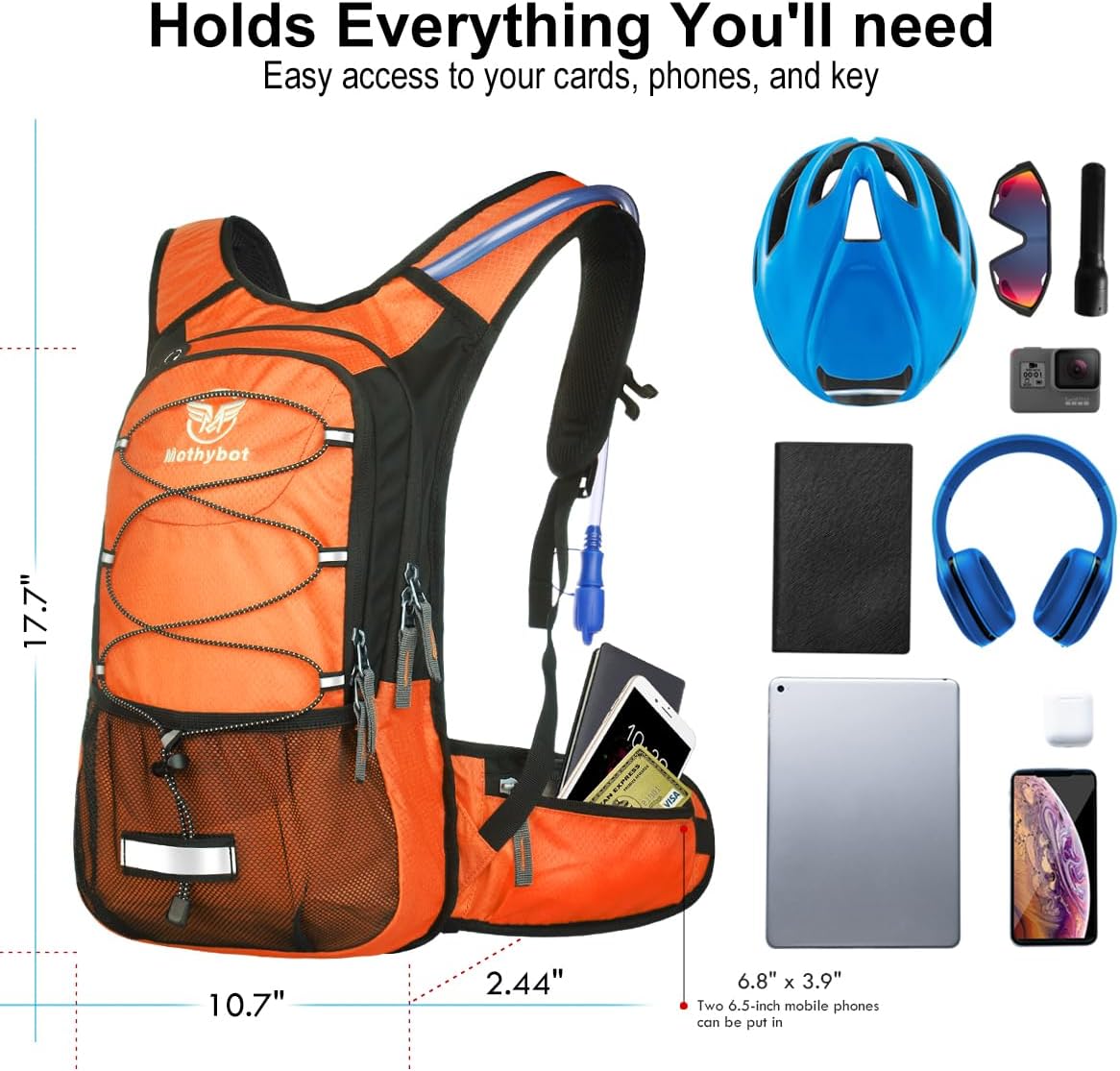 Insulated Hydration Backpack Pack with 3L BPA Free Leak Proof Water Bladder, Large Storage Lightweight Hiking Daypack with Waist Pouches & Cooler Layer, for Running, Biking, Camping, Festival