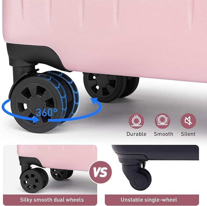 KYME Carry On Luggage Sets 3 Piece 20 Inch Suitcase Set with Duffel Bag ABS+PC Hardshell Travel Luggage with Spinner Wheels TSA Lock (Pink, 3Pcs Set)
