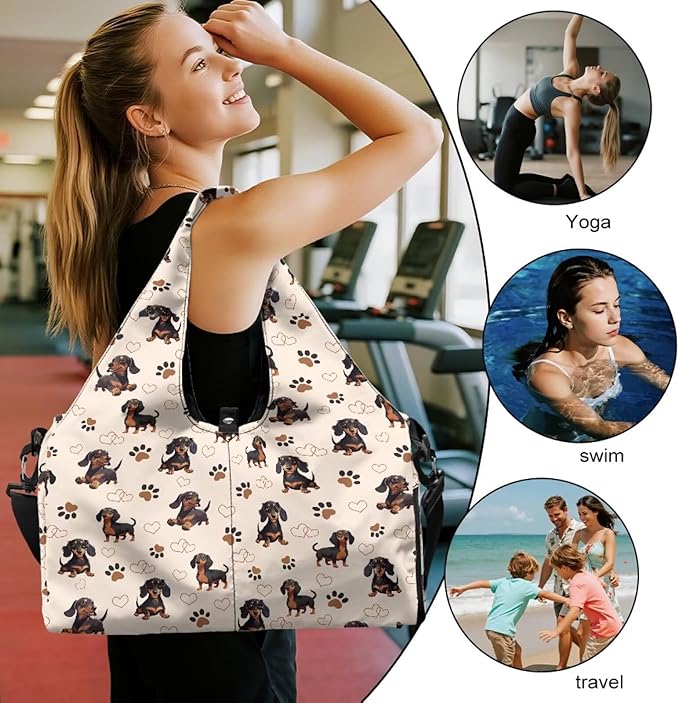 Dachshund Dog Paws Small Gym Bag for Women Travel Duffle Bag Carry On Weekender Bags with Shoe Compartment for Sports, Workout, Yoga, Dance, Swim, Travel Carrier