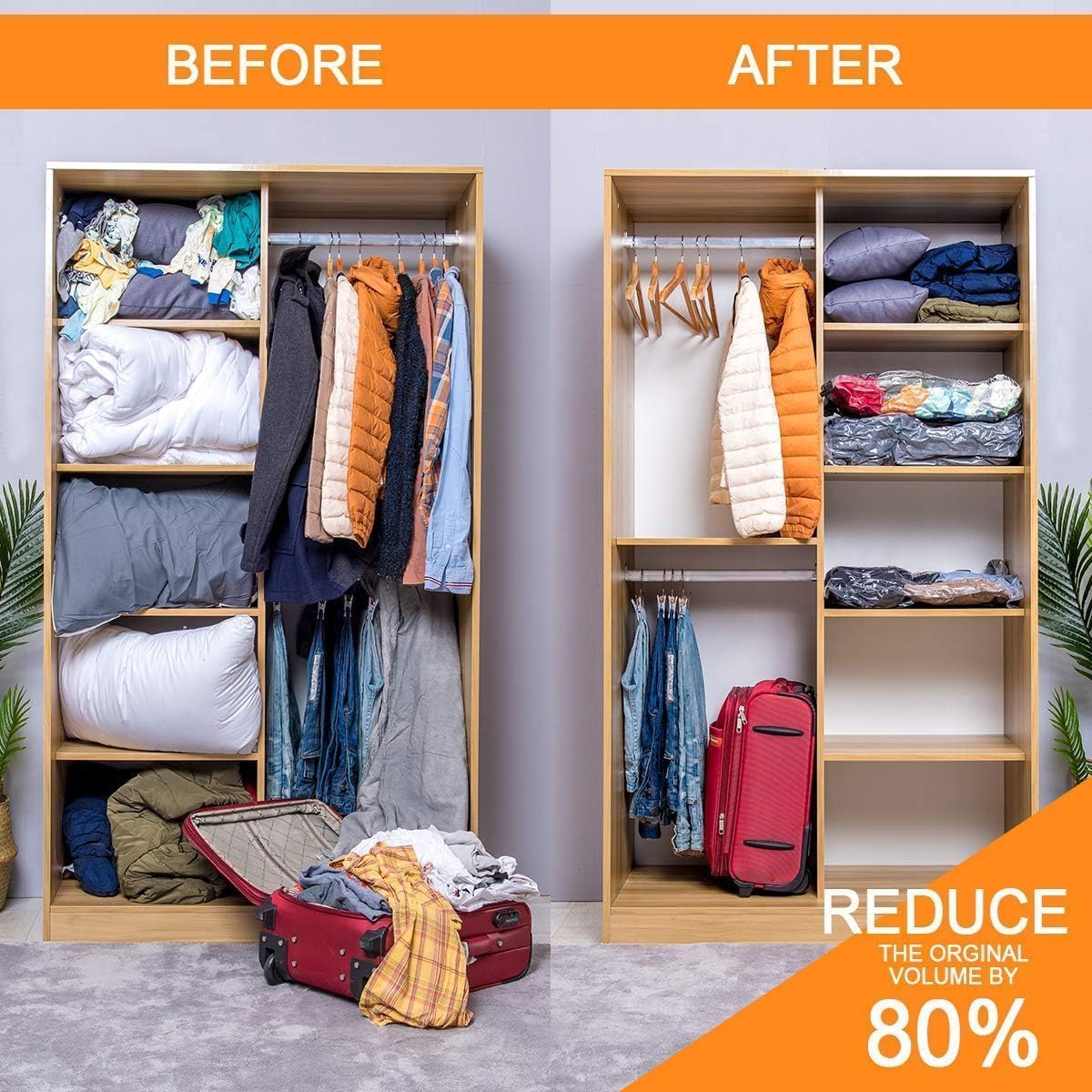 10 Small Vacuum Storage Bags with Electric Pump,Plastic Packaging Bags, Space Saver Bag for Clothes, Mattress, Blanket, Duvets, Pillows, Comforters, Travel