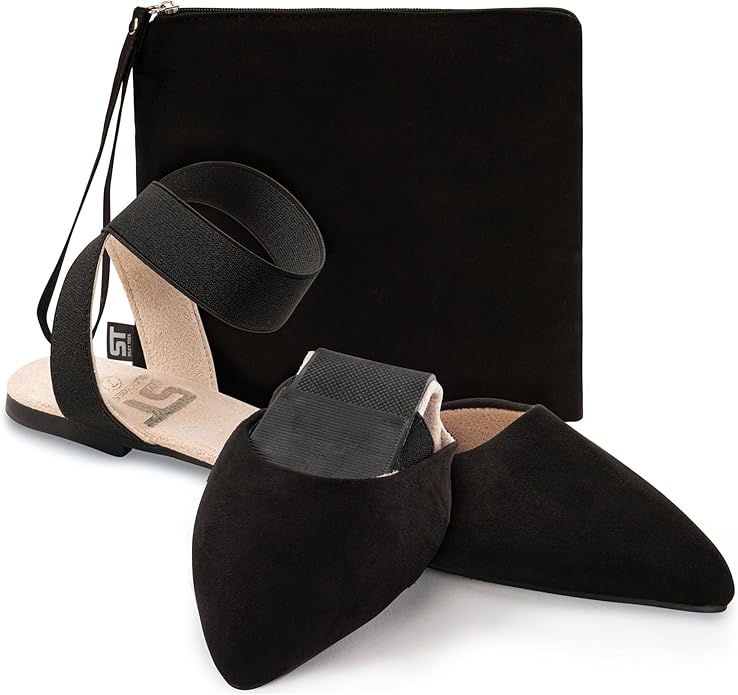 Silky Toes Foldable Flats for Women | Ankle Strap Dress Shoes with Purse for Weddings, Events, & Parties