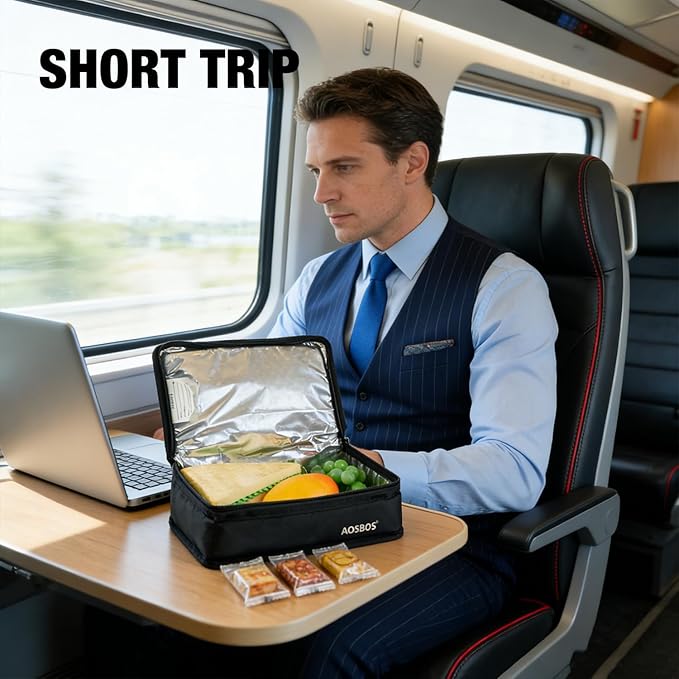 Aosbos Small Insulated Lunch Bag - Compact Lunch Box for Portion Control, Work & Office, Black