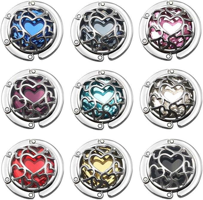 Multiple Hearts Style Premium Foldable Handbag Bag Purse Hanger Table Hook Holder (Red)