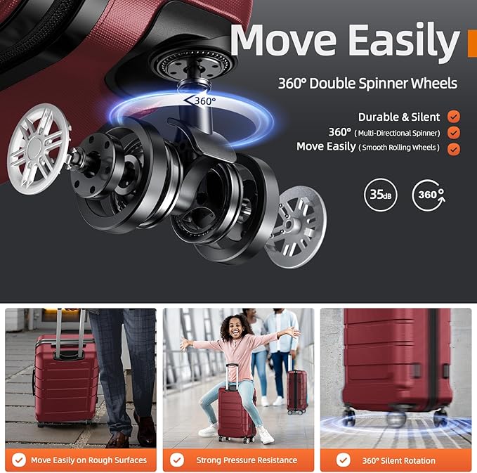 SHOWKOO Luggage Sets 3 Piece Expandable 100% PC Durable Hardshell Suitcase with Wheels TSA Lock Lightweight Luggage Wine Red