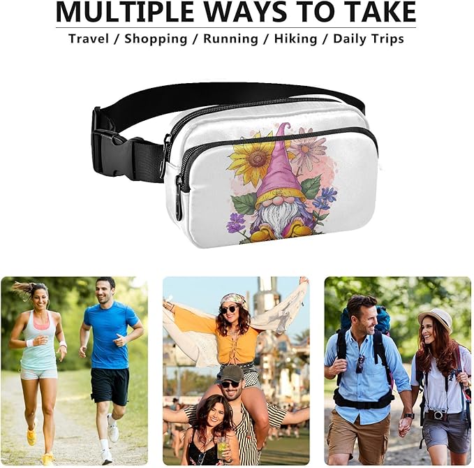 Cute Gnome Sunflower Fanny Pack for Women Men Water Resistant Fashion Waist Packs with Adjustable Strap Belt Bag for Travel Workout Jogging Hiking 21218865