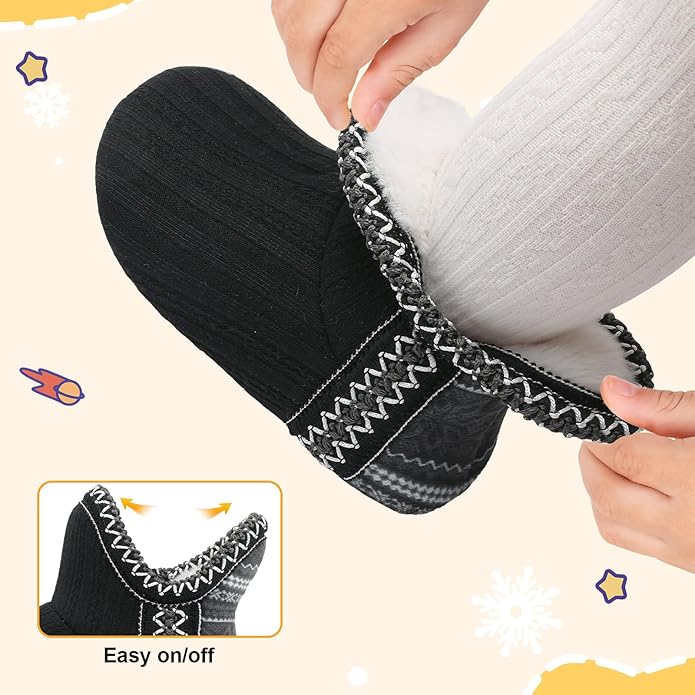 LeIsfIt Toddler Slippers Boys Girls Cozy Warm House Shoes Kids Non-slip Winter Slipper Booties Slip on Plush Lining Sock Slippers