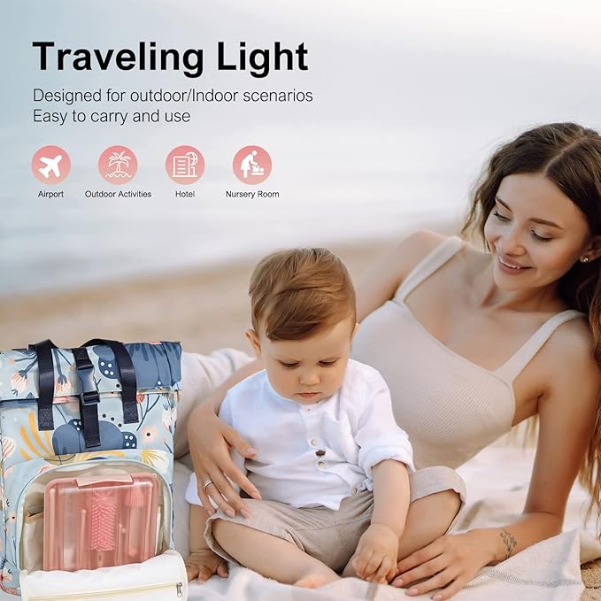 6 in 1 Baby Bottle Cleaner Set with Drying Rack,Silicone Baby Bottle Brush,Straw Brush,Nipple Brush,Soap Dispenser and Storage Box, Portable Baby Essentials for Home&Travel(Pink)