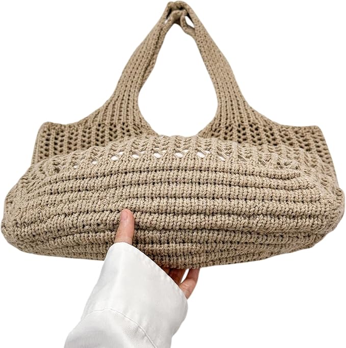 ENBEI Women Foldable Beach Tote, Washable Lightweight Beach Bag, Eco-Friendly Knit Shoulder Purse for Travel/Shopping/Gifts