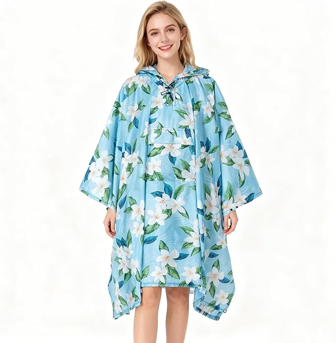 Hooded Rain Poncho for Adults - Waterproof Rain Coat and Lightweight Jacket 3-in-1 Multi-Function with Pockets