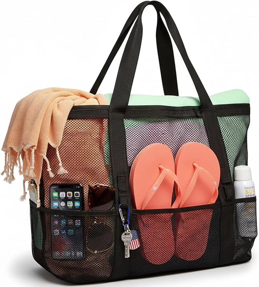 F-color Mesh Beach Bag Family - Large Tote Bag for Cruise Pool Toys Beach Vacation Essentials