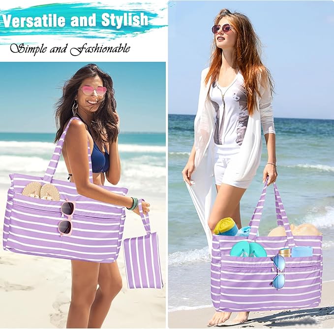 HUANLANG Extra Large Beach Bag Waterproof Beach Totes Bags for Women Men,Pool Bag with Zipper Wet Pocket