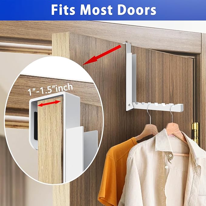 2 Pcs Over The Door Hooks Hanger,Folding Over Door Clothes Drying Laundry Rack Hooks for Hanging Clothes,Over Door Towel Racks with 6 Groves,Hanger for Clothes,Coats,Towels for Bedroom Bathroom -White
