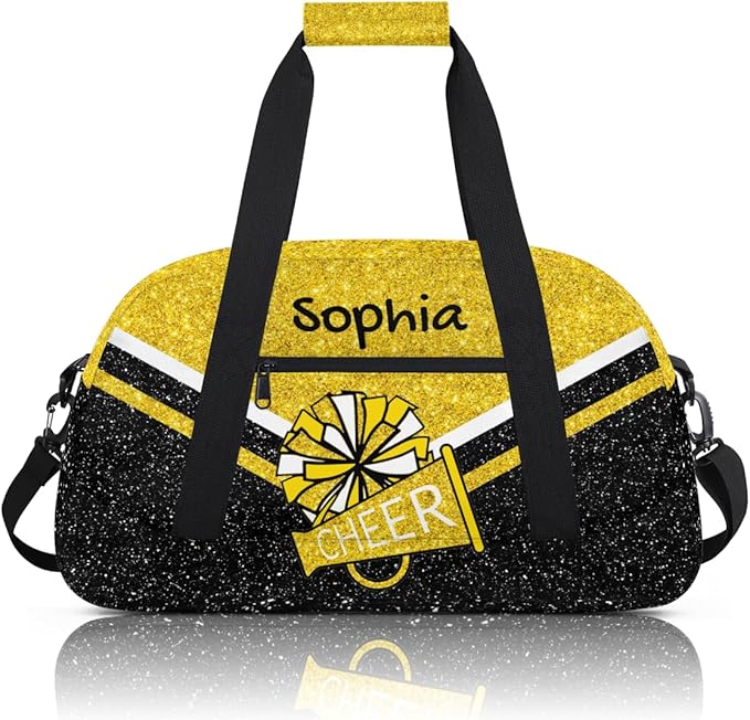 Personalized Gold Glitter Cheer Bag for Cheerleaders, Custom Sport Gym Bag Dance Bag Travel Duffle Bag Cheerleading Gifts for Women