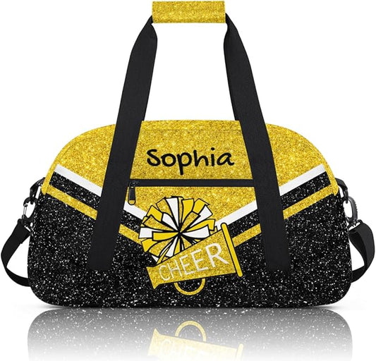 Personalized Gold Glitter Cheer Bag for Cheerleaders, Custom Sport Gym Bag Dance Bag Travel Duffle Bag Cheerleading Gifts for Women