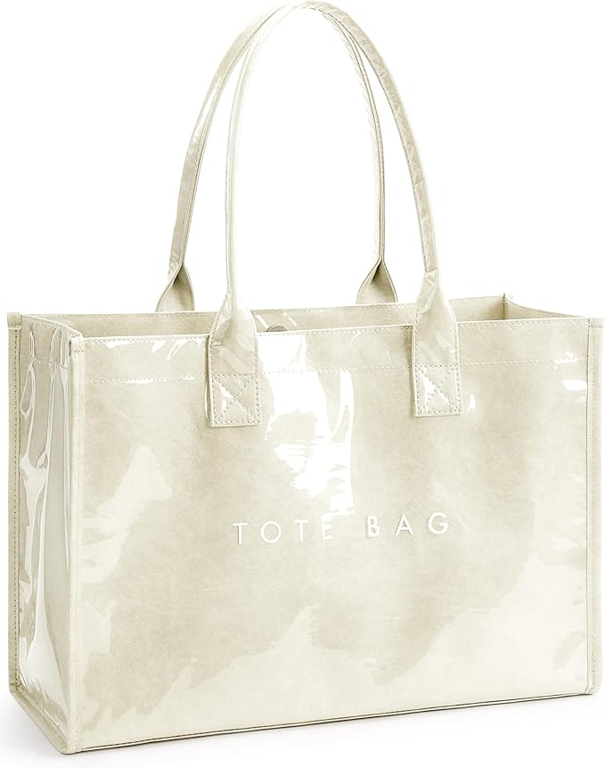 KALIDI PVC Tote Bag Women’s Kraft Paper Work Handbags Purses with Top Handle