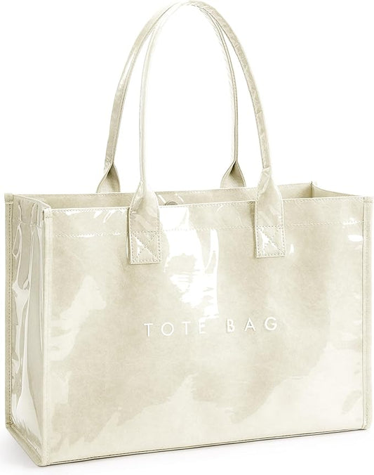 KALIDI PVC Tote Bag Women’s Kraft Paper Work Handbags Purses with Top Handle